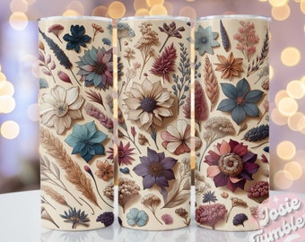 Bekerverpakking met gedroogde bloemen, 20oz mager sublimatiebekerontwerp, bloemensublimatieontwerp png, naadloze bloemenbeker png-download