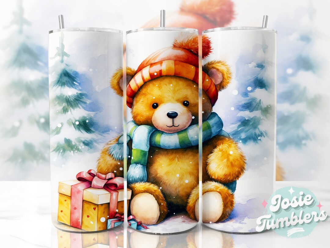 Christmas Teddy Bear Tumbler Wrap 20oz Skinny Tumbler Wrap 20 Oz ...