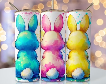 Easter Bunny Tumbler Wrap, 20oz Skinny Sublimation Tumbler Design, Easter Sublimation Design, Pastel Easter Tumbler Sublimation Download