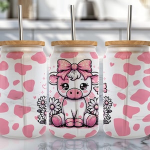 Cow Pattern 16 oz Libbey Glass Wrap, Libbey Glass Design Png, 16 Oz Glass Can Wrap Png, Cow Glass Can Sublimation, Digital Download Png