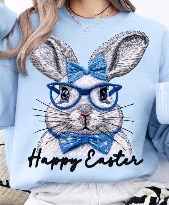 Happy Easter Bunny PNG, Easter Png Download, Tee Shirt Sublimation PNG, Easter Shirt Png, Png For Tshirt, Faux Embroidery T-shirt Design