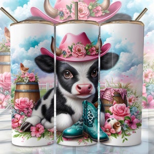Western Kuh Tumbler Wrap, 20 Unzen Skinny Sublimation Tumbler Design, Baby Kuh Sublimation Design Png, Farm Animal Tumbler Png Downloads
