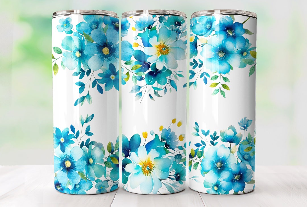 Seamless Floral Tumbler Wrap PNG Blue Flower Tumbler Design Seamless ...