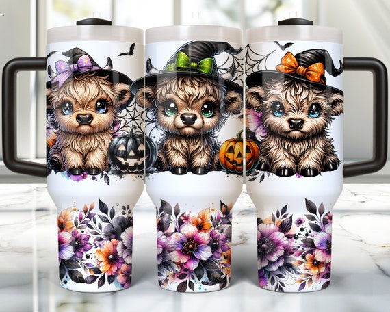 40oz Halloween Tumbler Wrap, 40oz Sublimation Design Download, Halloween Highland Cow 40oz Tumbler Png, 40oz Spooky Tumbler Sublimation