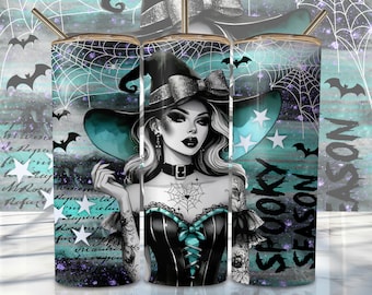 Envoltura para vaso de bruja de Halloween, diseño de vaso de sublimación delgado de 20 oz, diseño de sublimación de mujer de Halloween Png, descarga de vaso de Halloween Png