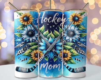 Hockey maman gobelet Wrap, 20 oz Skinny Sublimation gobelet design, motif floral hockey sublimation, fleur hockey gobelet PNG téléchargement
