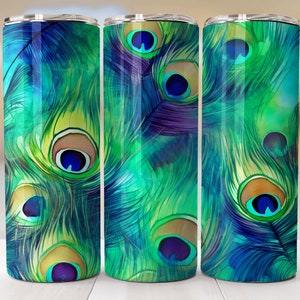 Peacock Tumbler Design Seamless, Feathers Tumbler Wrap Png, Sublimation Digital Downloads Instant, 20oz Skinny Tumbler Designer Template PNG
