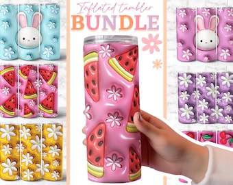 Pacote de copo inflado Design Png 3D Tumbler Wraps 20oz Skinny Sublimation Digital Downloads 3D Flower Design Sublimation Bundle Tumblers