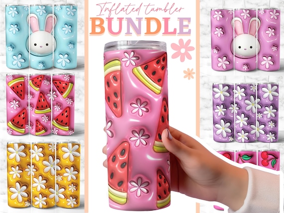 Inflated Tumbler Bundle Design Png 3D Tumbler Wraps 20oz Skinny Sublimation Digital Downloads 3D Flower Design Sublimation Bundle Tumblers