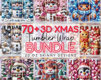 3D Christmas Bundle Tumbler Wrap, 20 oz Skinny Sublimation Bundle Tumbler Png, Christmas 3D Tumbler Design Bundle Snowman Digital Download