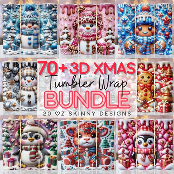 3D Christmas Bundle Tumbler Wrap, 20 oz Skinny Sublimation Bundle Tumbler Png, Christmas 3D Tumbler Design Bundle Snowman Digital Download