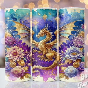 Watercolor Dragon Tumbler Wrap, 20oz Skinny Sublimation Tumbler Designs, Dragon Sublimation Tumbler Design, Watercolor Tumbler Png Download