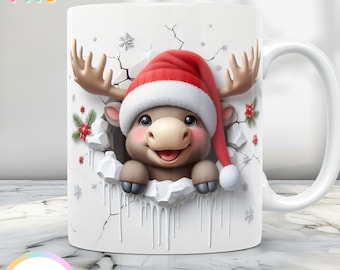 3D クリスマス マグ ラップ、かわいい 3D マグ デザイン PNG、11 オンス マグ ラップと 15 オンス マグ ラップ、冬のコーヒー カップ デザイン、ホリデー マグ昇華デザイン