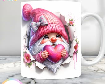 Valentijnsdag mok ontwerp png, Valentijn mokomslag, 11oz mokomslag png en 15oz mokomslag, 3D-moksublimatie png, schattige kaboutermok png