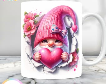 Valentijnsdag mok ontwerp png, Valentijn mokomslag, 11oz mokomslag png en 15oz mokomslag, 3D-moksublimatie png, schattige kaboutermok png