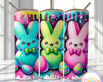 Cute Easter Bunny Tumbler Wrap, 20oz Skinny Sublimation Tumbler Design, Easter Sublimation Design Png, Vibrant Easter Day Tumbler Png Wrap