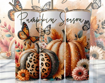 Pumpkin Season Fall Tumbler Wrap, 20oz Skinny Sublimation Tumbler Design, Pumpkin Sublimation Design Png, Autumn Tumbler Png Downloads