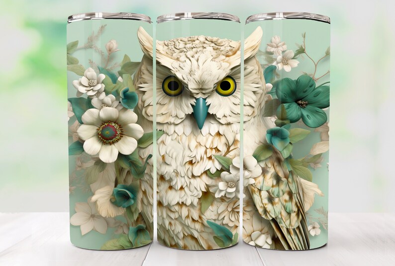 3d owl design for 20 oz skinny tumbler cup, 3d flower tumbler floral 3d png digital download 3d sublimation