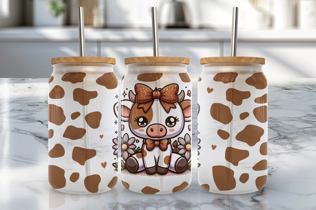 Cow Pattern 16 Oz Libbey Glass Wrap, Libbey Glass Design Png, 16