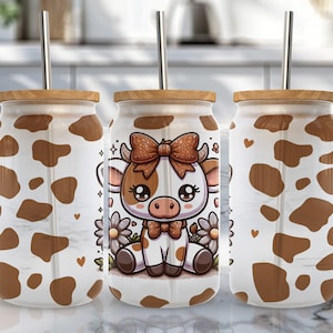 Cow Pattern 16 oz Libbey Glass Wrap, Libbey Glass Design Png, 16 Oz Glass Can Wrap Png, Cow Glass Can Sublimation, Digital Download Png