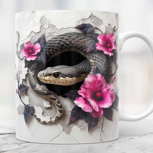3D-ormmuggomslag, 3D-hål i väggmugg png, 11oz mugg och 15oz muggomslag, kaffekopp png-design, 3D-ormmuggsublimering, muggpressdesign