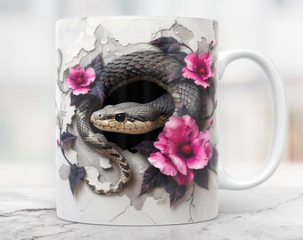 3D-Schlangenbecher wickeln, 3D-Loch in einem Wandbecher Png, 11 Unzen Becher und 15 Unzen Becher wickeln, Kaffeetasse Png-Design, 3D-Schlangenbecher Sublimation, Becherpressen-Design