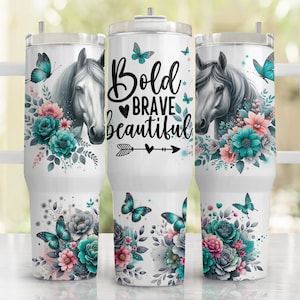 40oz Floral Horse Tumbler Wrap, 40oz Sublimation Design Download, Affirmation Horse 40oz Tumbler Png, 40 Oz Quencher Tumbler Sublimation Png
