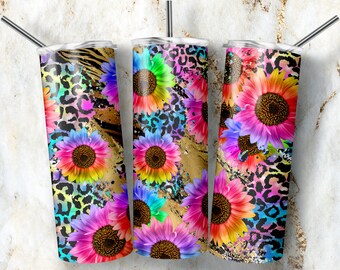 Sunflower Tumbler Design 20 oz, Skinny 20oz Straight Rainbow Wrap, PNG Tumbler Sublimation Sunflower, Seamless Tumbler Sublimation Design