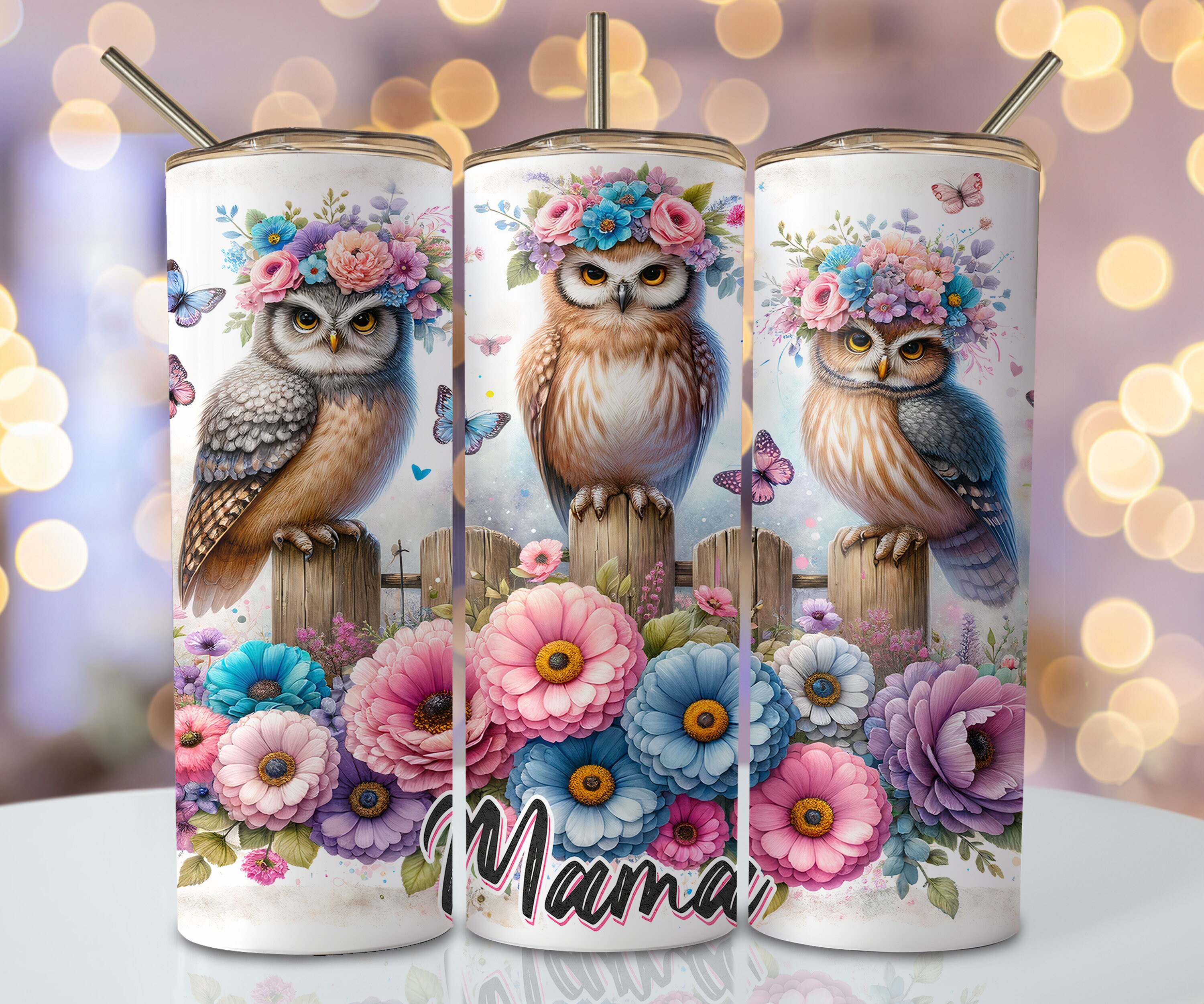 Owl Mama Tumbler Wrap, 20oz Skinny Sublimation Tumbler Design, Floral Mom Sublimation Design Png, Se