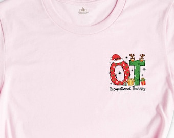 Christmas OT Shirt, Occupational Therapy Pocket Tee, Santa OT Gift for Therapist