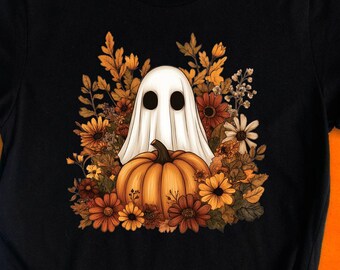 Floral Ghost Halloween Shirt, Boho Pumpkin Fall Tee, Cute Spooky Ghost Sweatshirt, Autumn Flowers Graphic Tee, Gift for Fall Lover