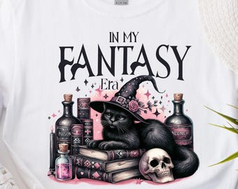 In My Fantasy Era Shirt, Black Cat Witch Halloween Tee, Bookish Witchy Aesthetic Sweatshirt, Gothic Gift for Book Lovers
