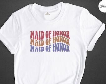 Retro Maid of Honor Shirt, Wavy Text Bridal Party Tee, Wedding Bachelorette Gift, Bridesmaid Proposal Shirt