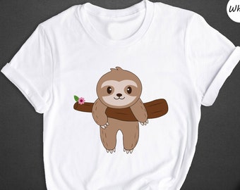 Cute Sloth Shirt, Baby Sloth on Branch Tee, Funny Animal Lover Gift, Sloth Birthday Shirt for Women and Kids