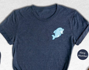 Pocket Dolphin Shirt, Cute Small Dolphin Graphic Tee, Animal Lover Gift, Beach Vacation Shirt, Ocean Life T-Shirt for Women