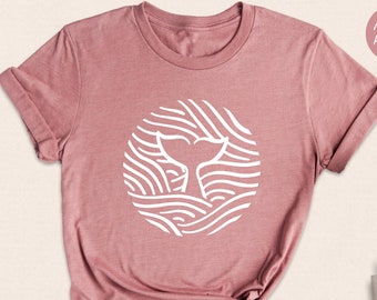 Whale Tail Wave Shirt, Ocean Lover Tee, Minimalist Beach T-Shirt, Nautical Summer Gift for Her