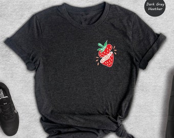 Pocket Strawberry Shirt, Cute Strawberry Shirt, Cute Fruit Shirt, Strawberry Lover Shirt, Summer Fruits Shirt, Foodie Shirt, Gift For Her