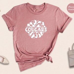 Cougars Cheer Pom Shirt, School Mascot T-Shirt, Team Spirit Tee, Cougars Football Game Day Shirt, Gift for Cougars Fan image 5