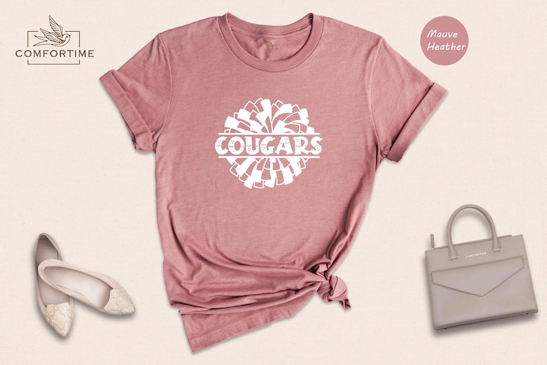 Cougars Cheer Pom Shirt, School Mascot T-Shirt, Team Spirit Tee, Cougars Football Game Day Shirt, Gift for Cougars Fan image 5