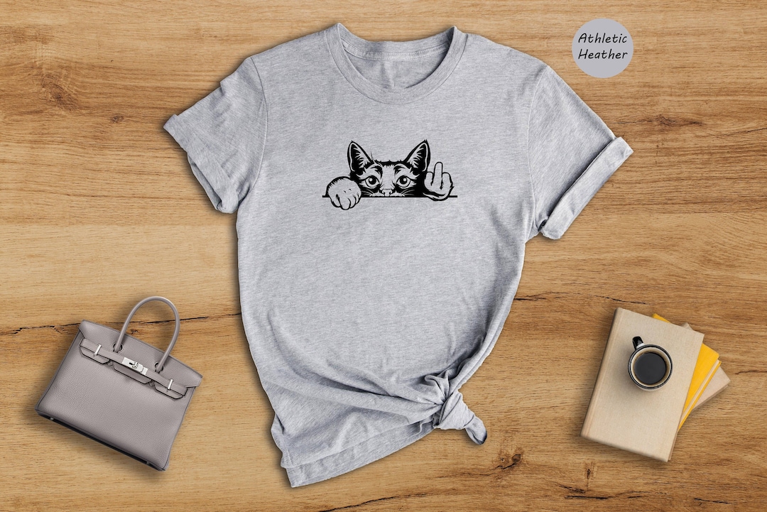 Peeking Cat Middle Finger Shirt, Cute Kitten Shirt, Funny Animal Shirt