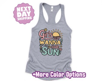 Girls Just Wanna Have Sun Tank Top, Retro Summer Beach Party Shirt