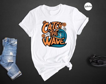 Catch The Waves Surfing Tee, Retro Beach Shirt