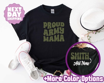 Personalized Proud Army Mom T-Shirt, Custom Name on Back