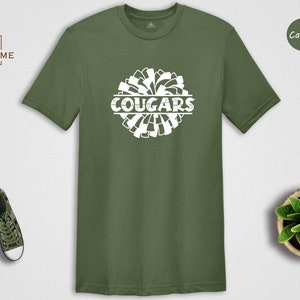 Cougars Cheer Pom Shirt, School Mascot T-Shirt, Team Spirit Tee, Cougars Football Game Day Shirt, Gift for Cougars Fan image 3