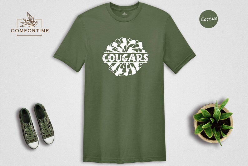 Cougars Cheer Pom Shirt, School Mascot T-Shirt, Team Spirit Tee, Cougars Football Game Day Shirt, Gift for Cougars Fan image 3