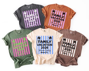 Comfort Colors®  Family Vacation 2026 Shirt Personalized Custom Name City Beach Trip Matching Tee Miami FL Palm Tree