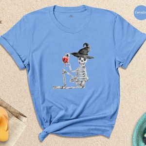 Skeleton Drinking Wine T-Shirt, Halloween Party Tee immagine 4