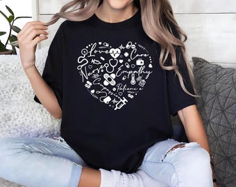 Nurse Heart Shirt, Love Care Empathy Icons Tee, Nursing Symbols Graphic T-Shirt, Gift For Nurse, Nurse Appreciation Gift