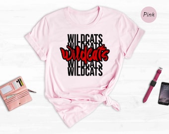 Wildcats Stacked Retro Shirt, School Spirit Mascot Tee, Game Day Football Top