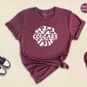 Cougars Cheer Pom Shirt, School Mascot T-Shirt, Team Spirit Tee, Cougars Football Game Day Shirt, Gift for Cougars Fan image 4